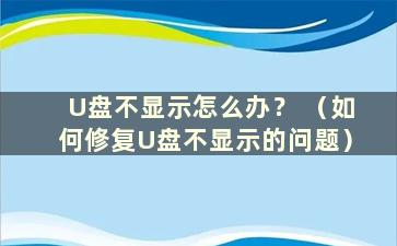 U盘不显示怎么办？ （如何修复U盘不显示的问题）